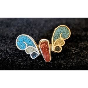 Vintage Native American Sterling Bird Ring With Inlaid Stones Size 3